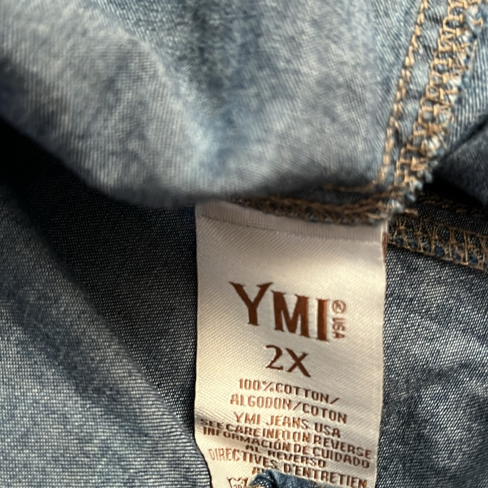 YMI Los Angeles Washed Blue Denim Shirt Size 2X Adjustable Sleeve Length - Picture 5 of 5